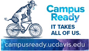 "Campus ready" email signature (with web address and cow on bicycle)