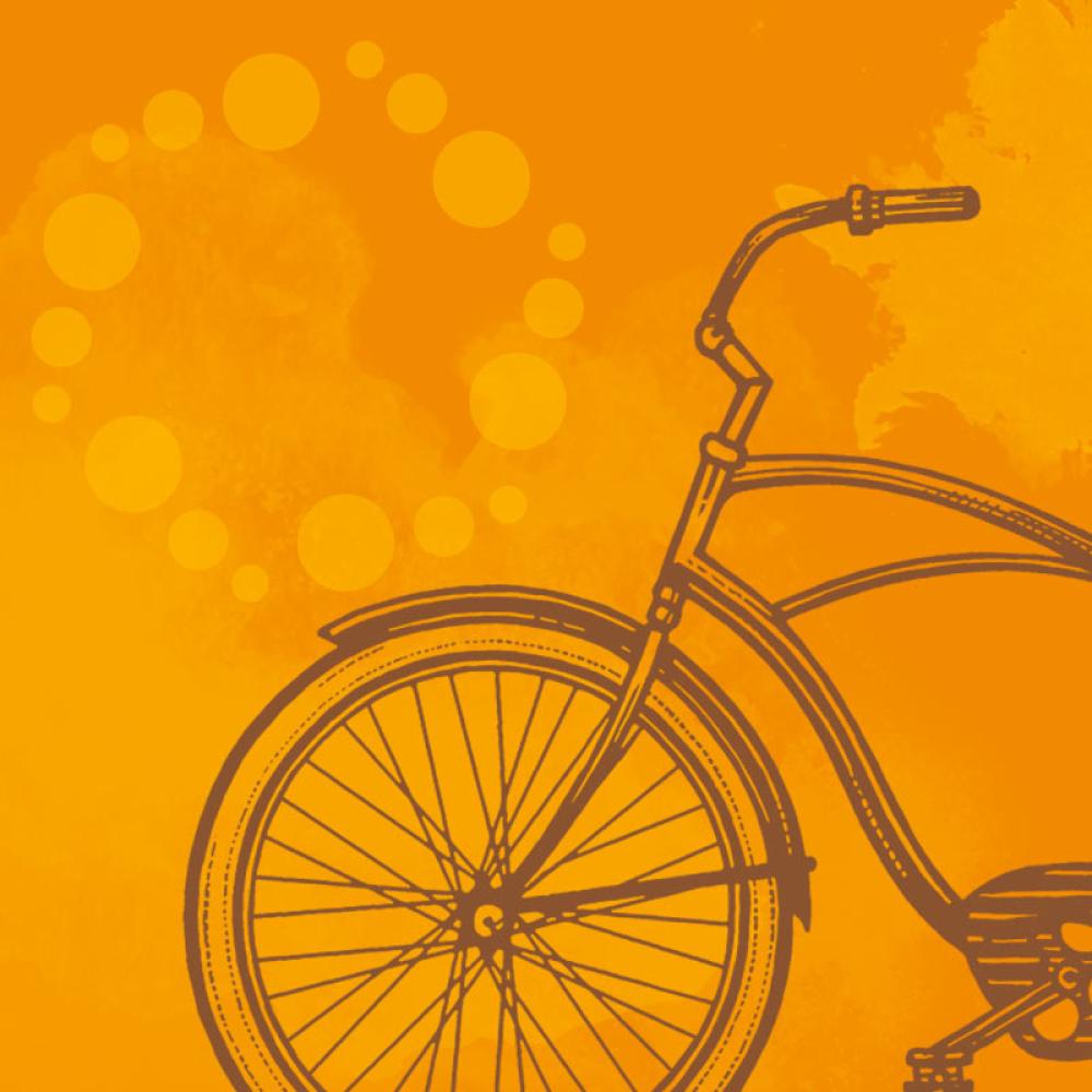 一个带有油漆斑点和自行车插图的橙色图形。