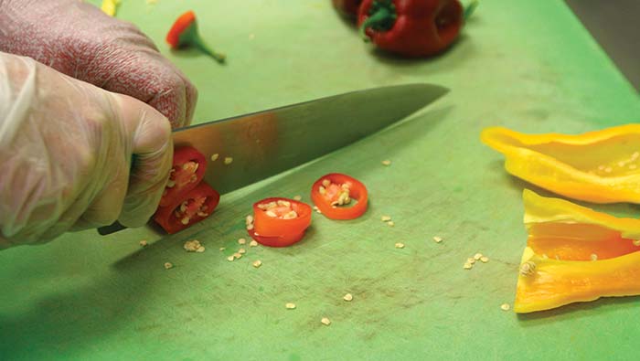 Chopping peppers