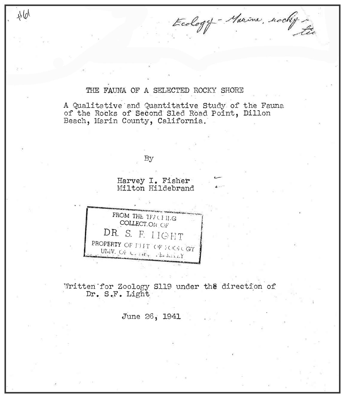 A typewritten manuscript's cover sheet from 1941 entitled 