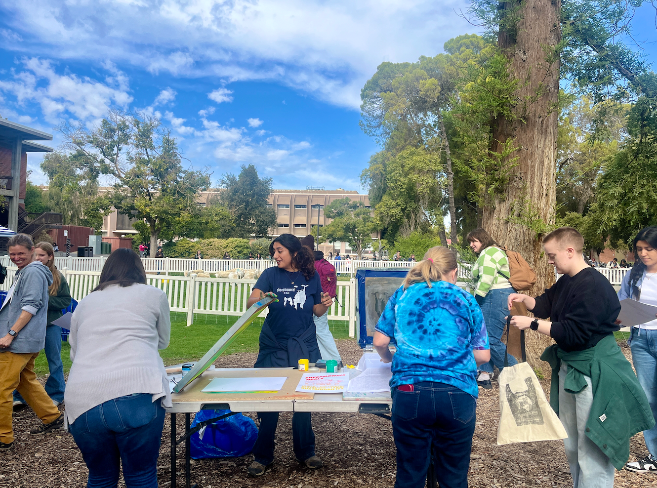 Screenprinting demonstration outside of Wellman Hall next to the Sheepmowers. (Jamie Gelfond/ Photography)