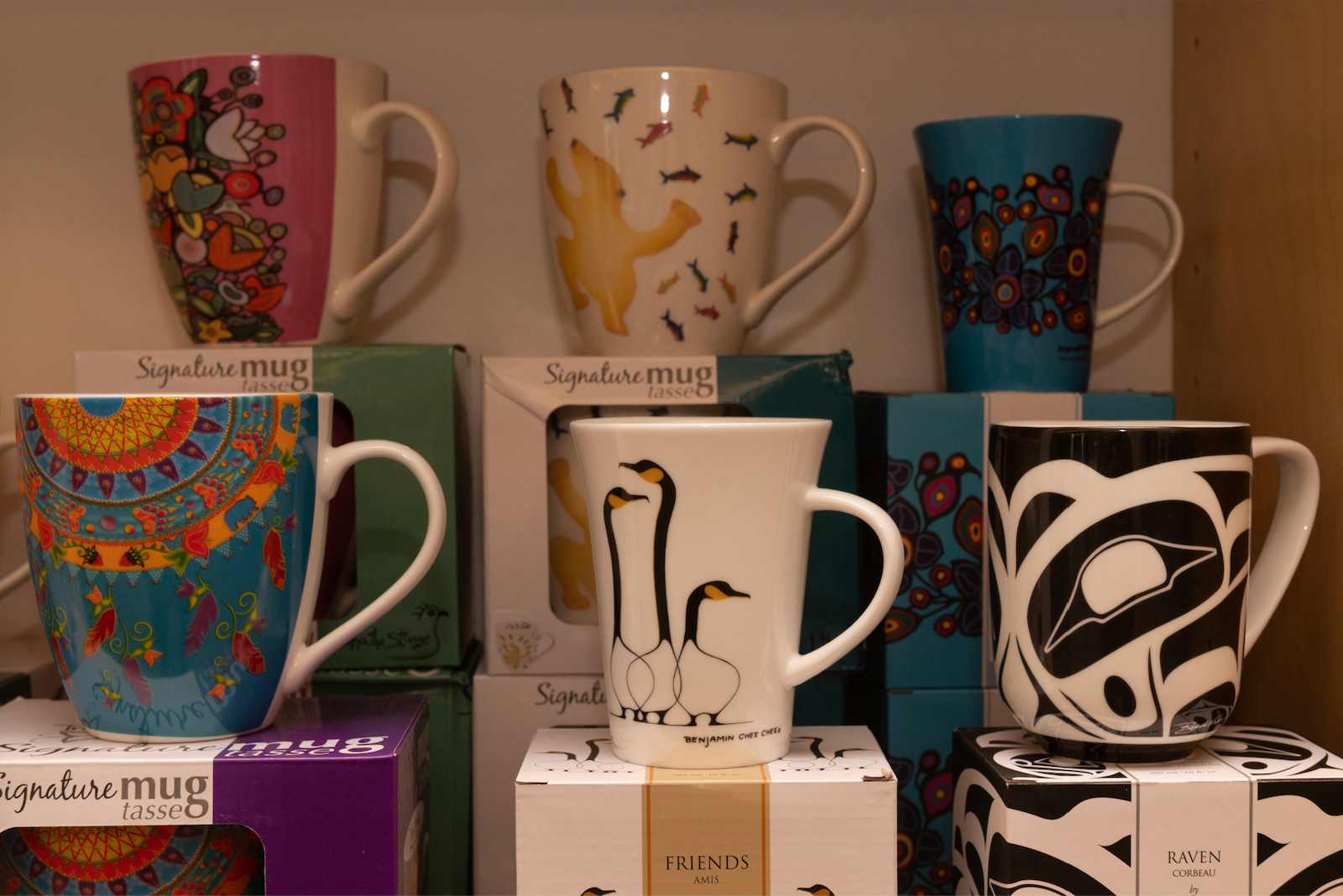 Mugs available for purchase at the Gorman Museum of Native American Art (Gregory Urquiaga/ photography). 