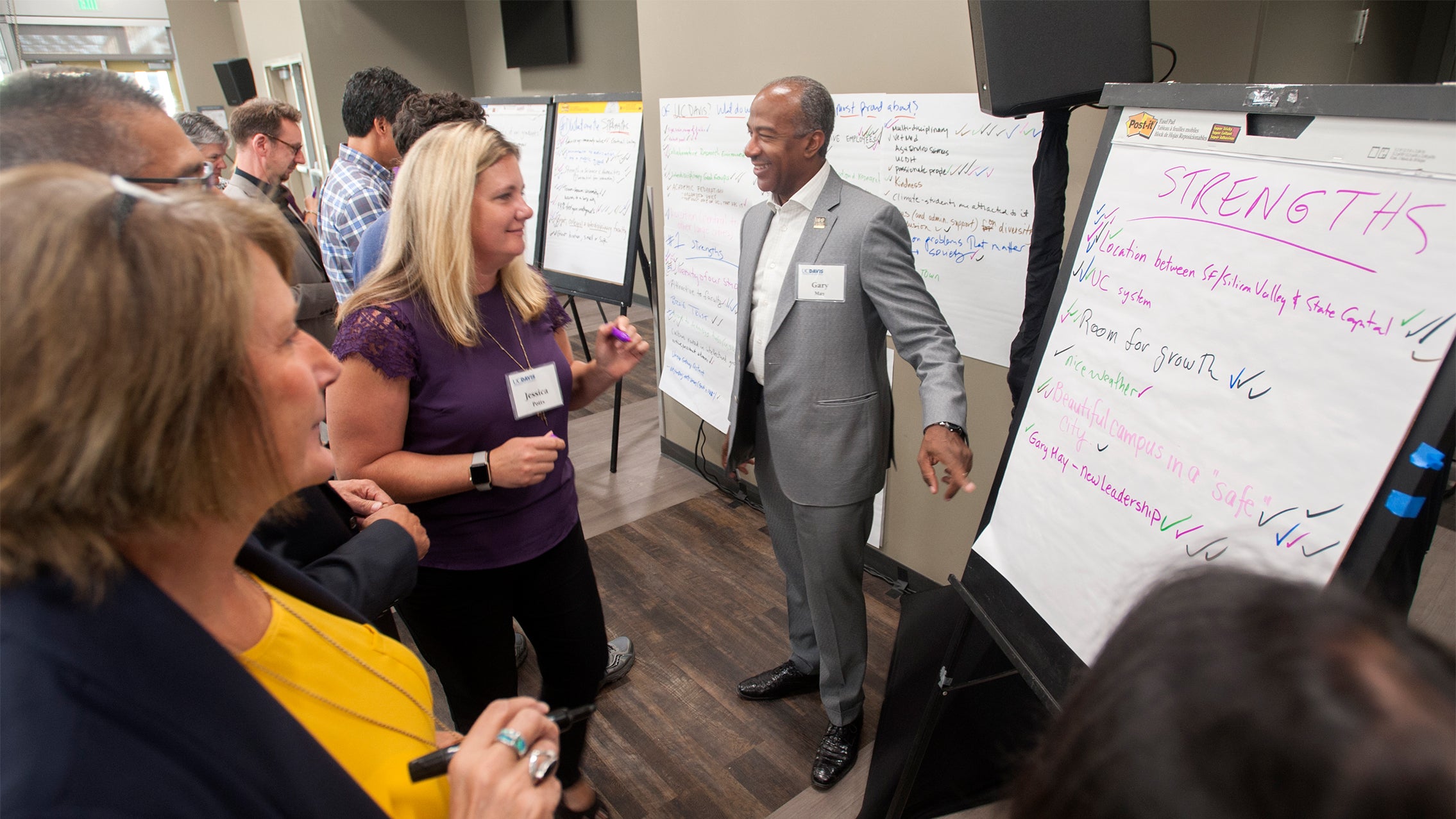 Chancellor May laughingly agrees he is a UC Davis strength during a strategic plan workshop with administrators, alumni, donors, faculty, staff and students, October 2017.