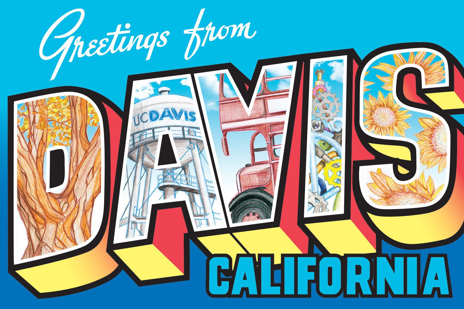 An early postcard saying greetings from Davis