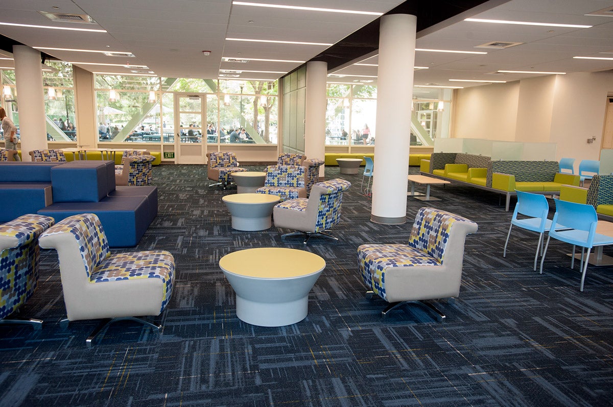 A lounge on the first floor of the Memorial Union.