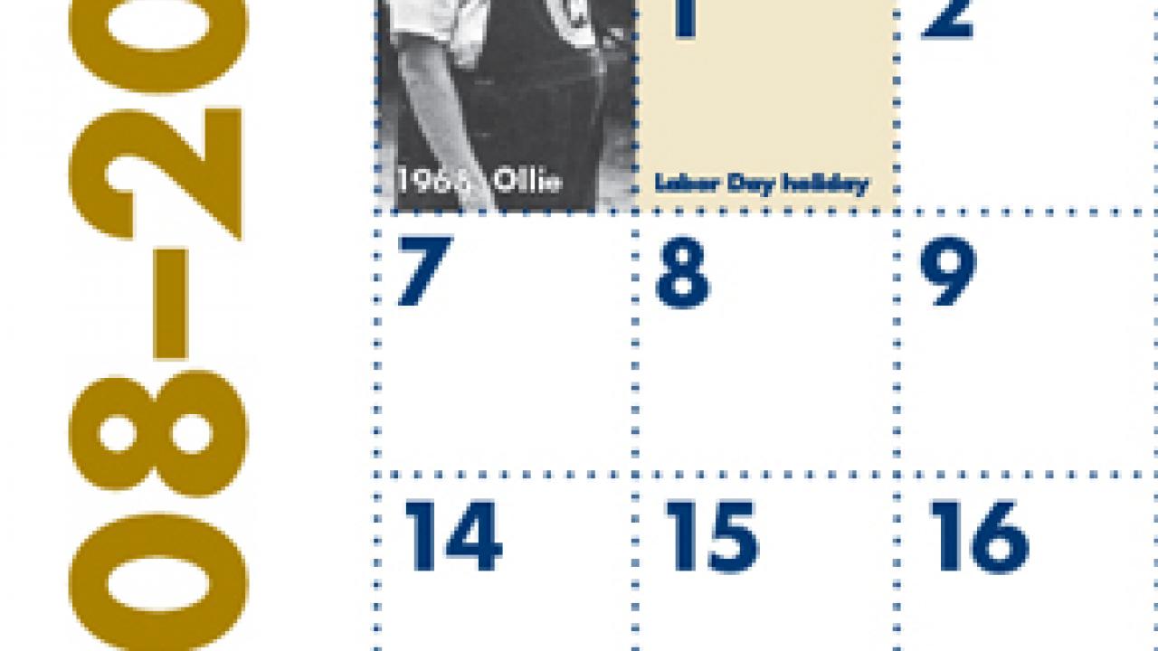 Portion of the forthcoming UC Davis poster calendar includes a 1968 photo of Ollie, the mustang mascot who now goes by the name Gunrock.