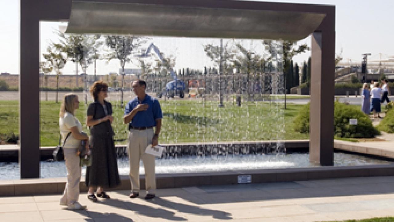 The university switched on its newest fountain just in time for the chancellor&rsquo;s convocation, which took place across the street at Mondavi Center.
