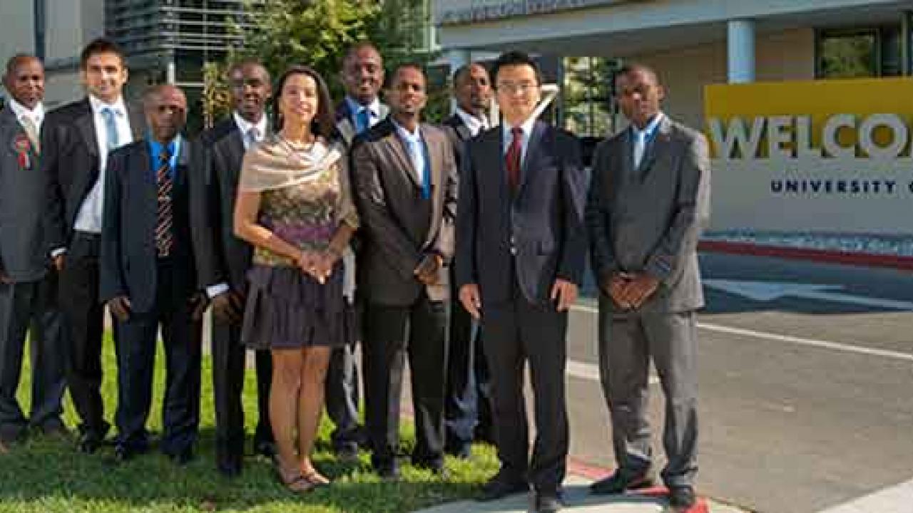 Photo: 2014-15 Humphrey Fellows, in front of the UC Davis Welcome Center