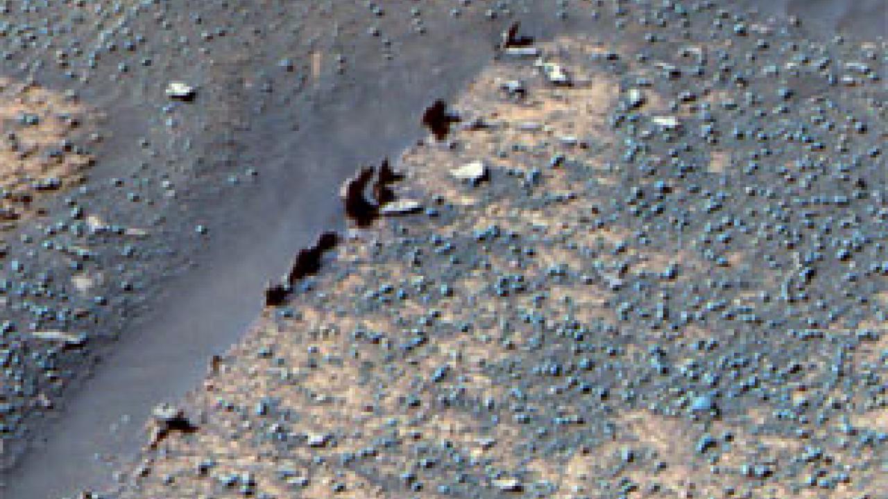 Photo: surface showing a ridge of finned outcroppings.