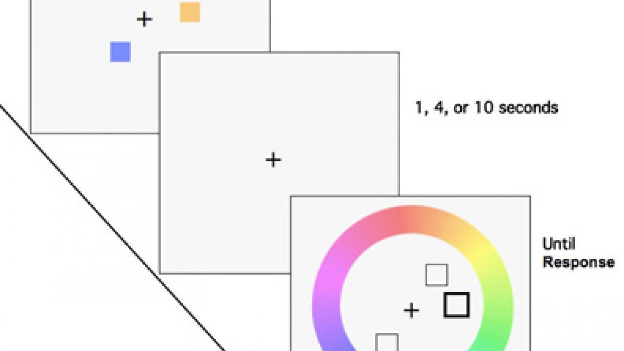 Parts of the test: Tiny colored boxes. Then, one of the tiny boxes is highlighted (but without its color), inside a color wheel.