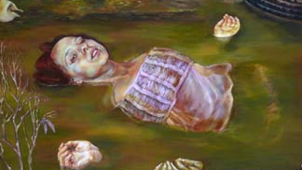 Carmen Chamis Ofelia Muerta (Dead Ophelia), 2008, oil on cloth, about 4-feet-by-3-feet
