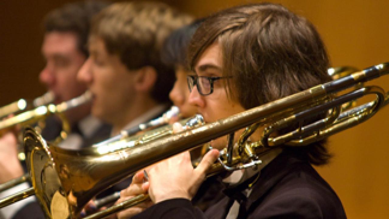 Trombone player in the UC Davis Symphony Orchestra