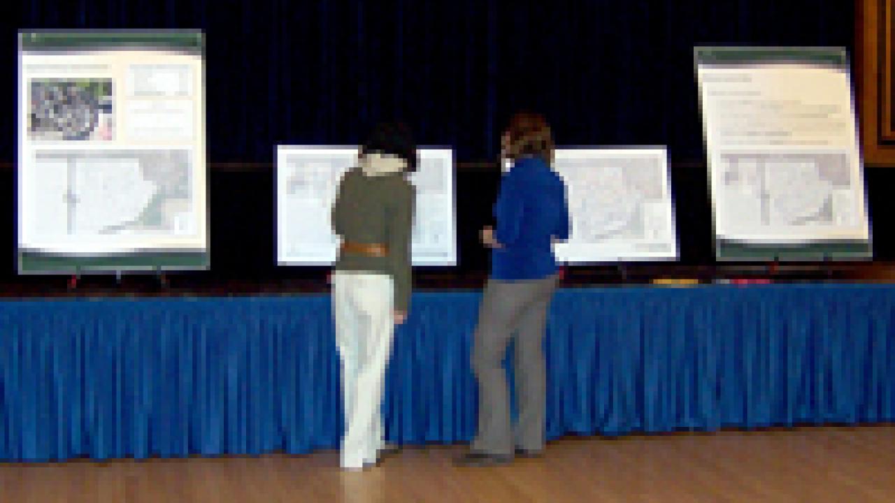 Planners displayed maps and other posters in Freeborn Hall for Feb. 5 public workshops on the draft Bicycle and Transit Network Study.