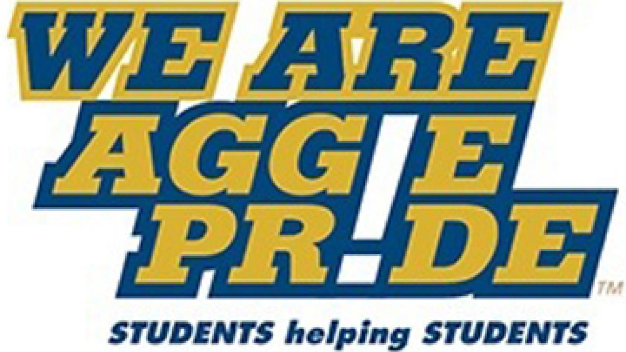 Graphic: We Are Aggie Pride -- Students Helping Students logo
