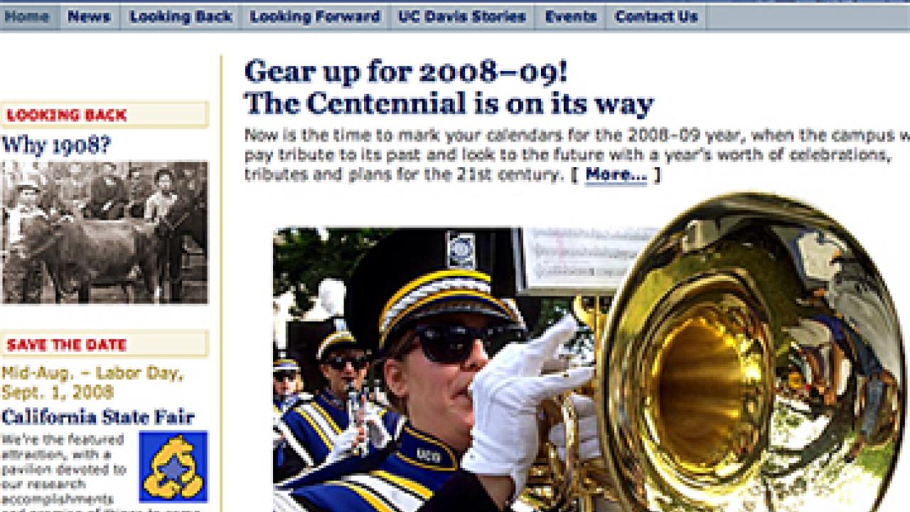 Photo: screen capture of part of the centennial Web site
