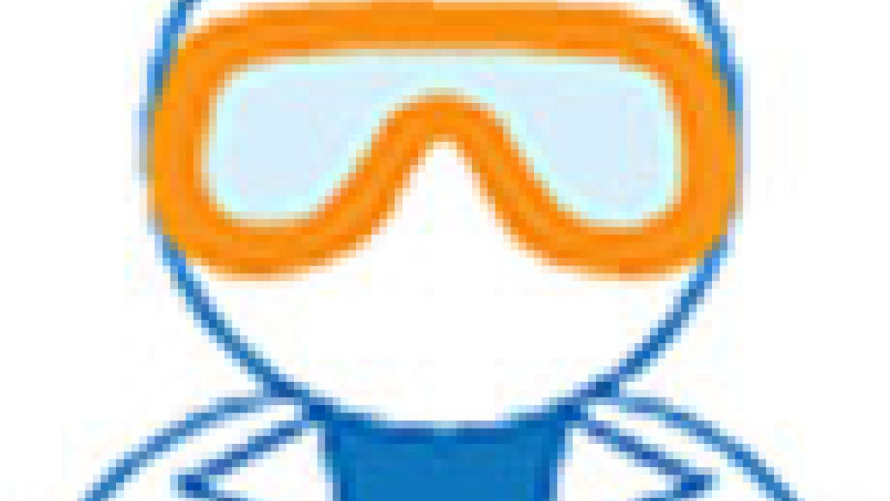 Graphic: Lab worker (cartoon-like character) in goggles.