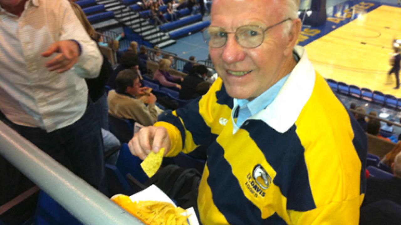 Photo: Chancellor Emeritus Larry Vanderhoef at the men's basketball game, Jan. 5, 2012.