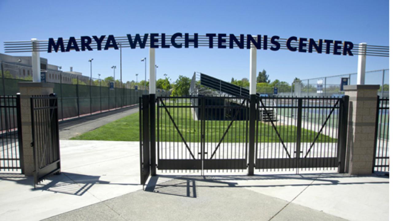 Photo: Improved entryway at Marya Welch Tennis Center (new sign and new wrought-iron gate)
