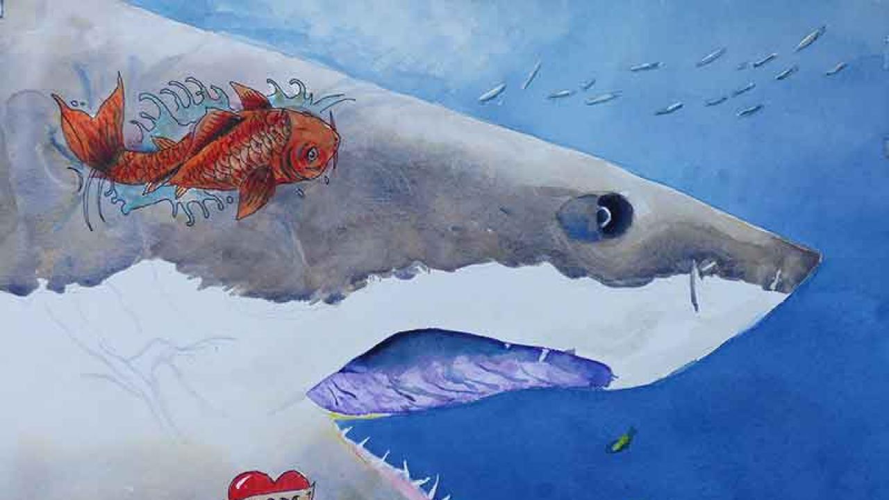 Watercolor painting: "Great White" by Peter Shahrokh