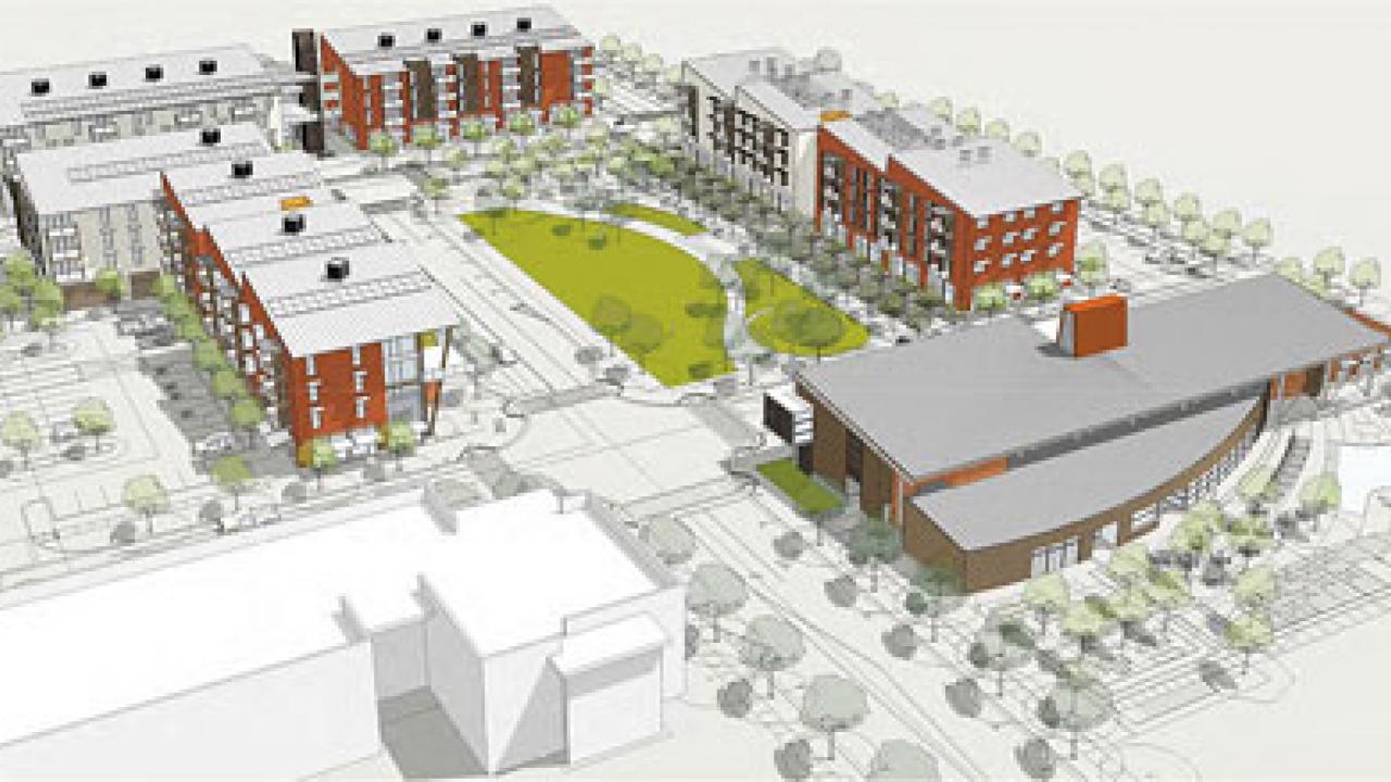 Graphic: drawing of the West Village village square