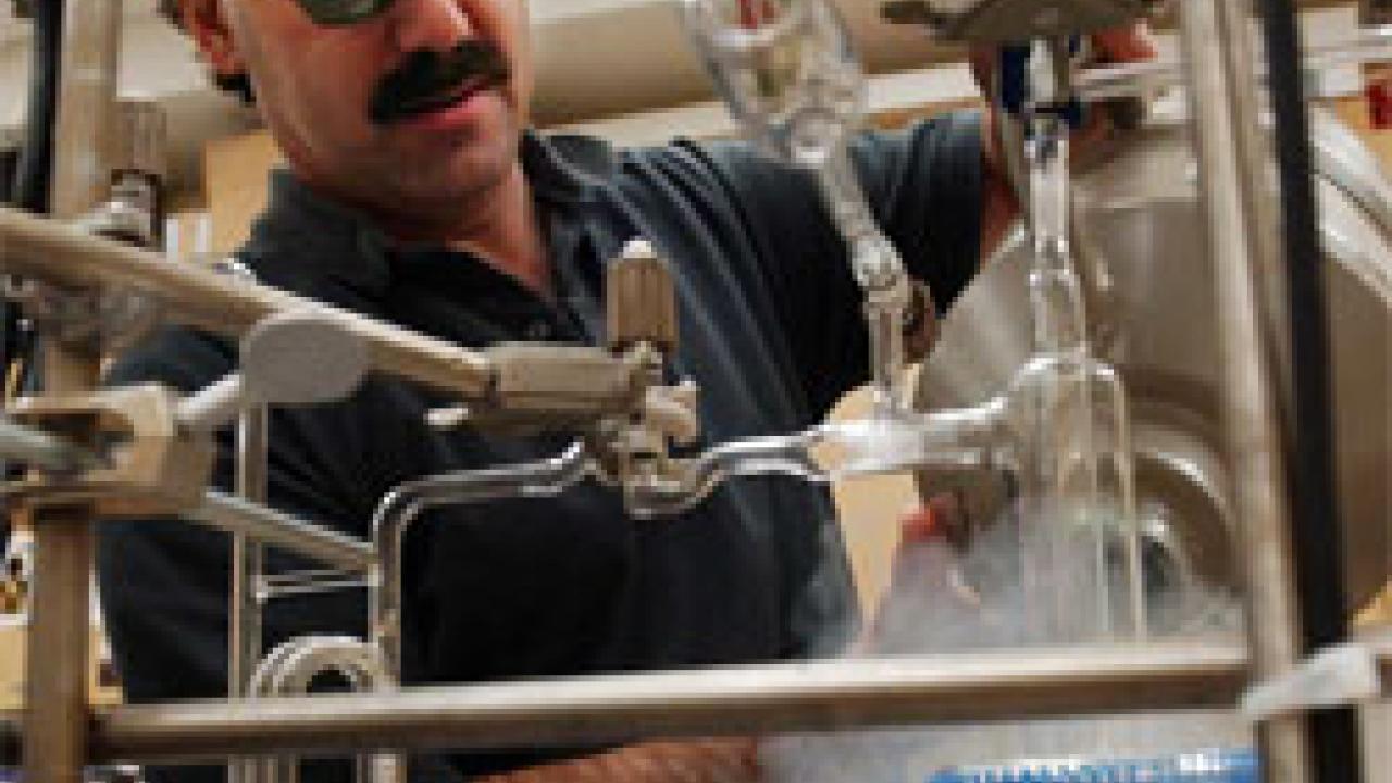 Professor of geology Howard Spero works with vacuum extraction lines &mdash; where fossil samples are prepared for geochemical analysis. The data are used to reconstruct climate patterns over time.
