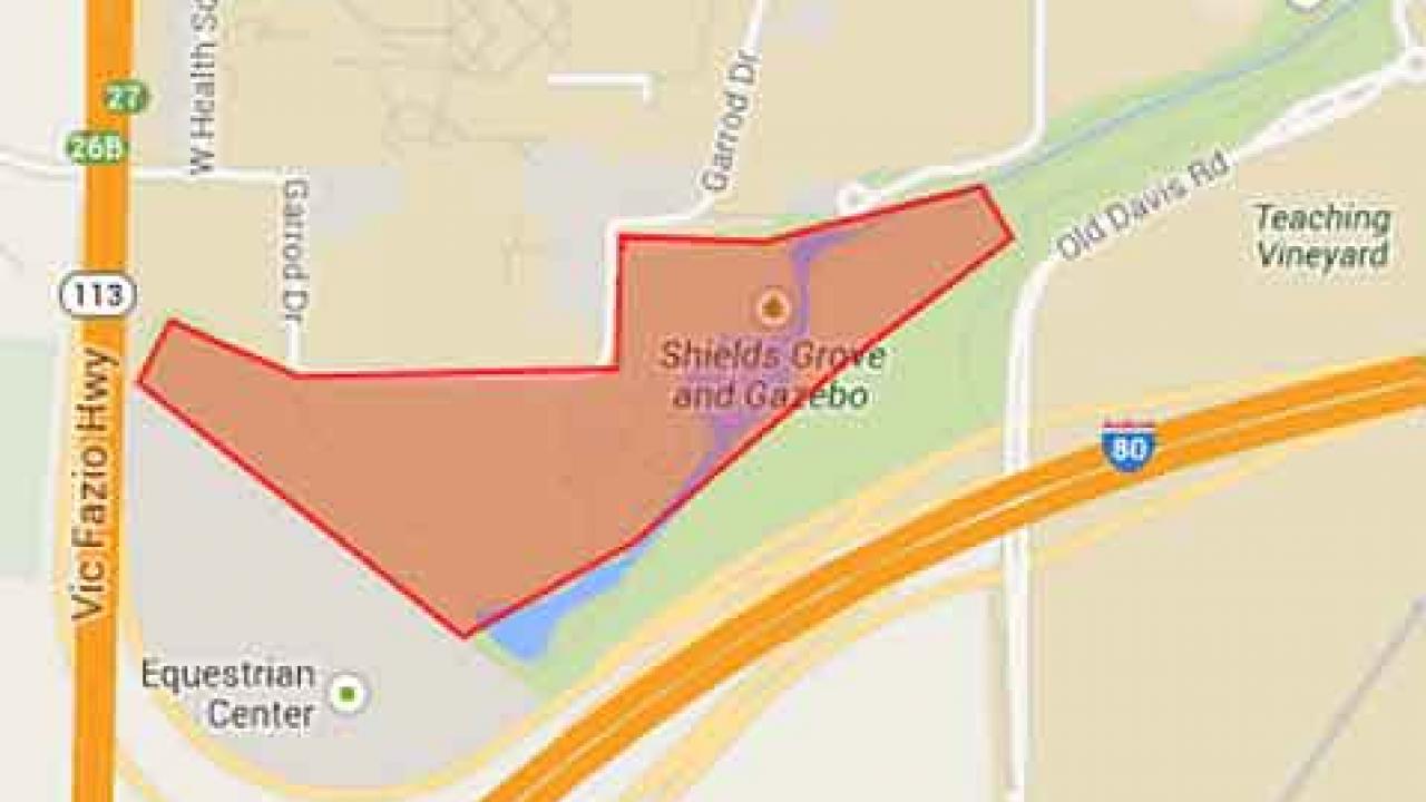 Map: Mosquito spray zone, southwest corner of Davis campus