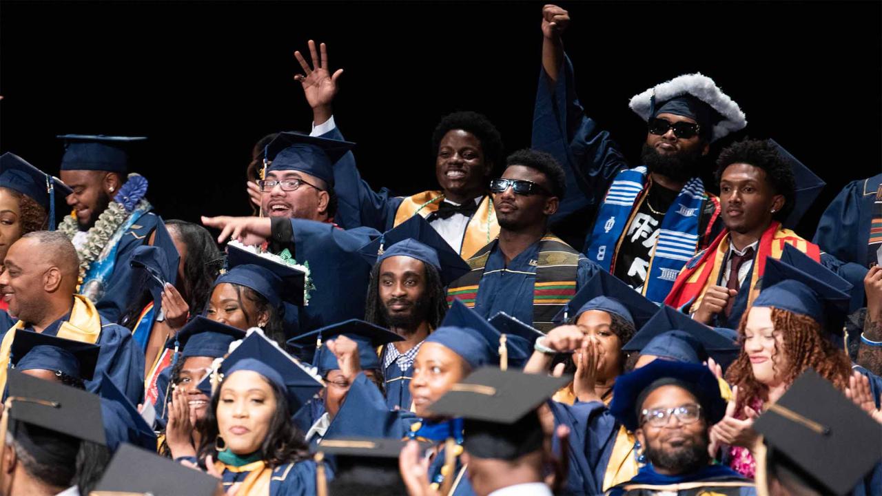 Students celebrate at a commencement ceremony