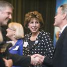 Before giving her keynote speech at the seventh annual Tech Index celebration, Chancellor Linda Katehi talked with Dean Steven Currall of the Graduate School of Management, right, who is shaking hands with GSM alum Vincent Catalano. Marj Dickins