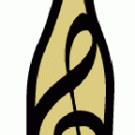 Drawing of a wine bottle with treble clef inside the bottle.