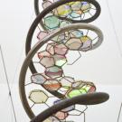 Hanging DNA sculpture in the Life Sciences Building