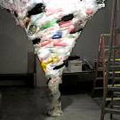 Photos (2): Tornado made from 1,000 plastic bags, and samples of reusable bags