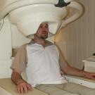 Neuroscientist Ole Jensen in the MEG machine.