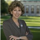 Linda Katehi is pictured in front of Foellinger Auditorium on the Quad at the University of Illinois, Urbana-Champaign.