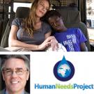 Photos (2) and graphic: Connie Nielsen and Simon Larsen in "Lost in Africa", GSM Dean Steven C. Currall and the Human Needs Project logo