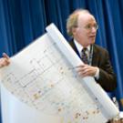 Professor Jay Lund at UC Day forum, showing schematic of the state water system.