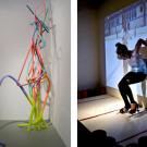Photos (2): Kyle Dunn's "Pipes" sculpture and Dani Galietti's performance art, "How to Do a Forward Crossover"
