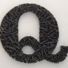 Gy&Atilde;&para;ngy Laky&rsquo;s Q with no A (2007): ash branches with paint and dry wall screws, 29 by 25 inches, and 2.5 inches deep.