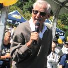 Photo: Retired football coach Jim Sochor addresses Aggie fans during the pregame celebration at UC Berkeley on Sept. 4.