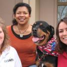 Regina Patton and her dog, Superstar, pictured with Dyne Hansing and Julie Burges outside the Veterinary Medical Teaching Hospital.