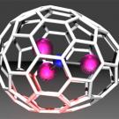 Graphic by graduate student Christine Beavers shows the hexagons
and pentagons that make up the egg-shaped fullerene.