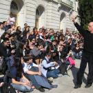 Photo: Sociology professor Michael Burawoy, teaching outside at UC Berkeley