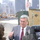 Photo: Thomas Cahill talking to TV reporters at World Trade Center