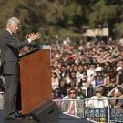 Photo: Former President Bill Clinton addresses a Democratic rally on the Quad.