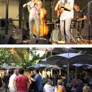 Photos (2): West Nile Ramblers perform in the first concert in the Corin Courtyard; and a crowd shot from that event.