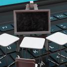 Photo illustration: desks on keyboard