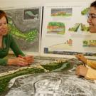 Landscape architect students Jennifer Egawa, left, and Julia Cox talk about their proposed plan for a park, bigger than New York&rsquo;s Central Park, along Sacramento&rsquo;s American River.