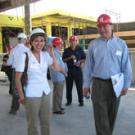 Dean Kevin Johnson, right, leads Chancellor Linda Katehi on a construction tour at the law school, where a $30 million expansion and renovation project is under way. The tour took place Aug. 16 after Katehi met with the law school alumni board a