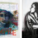 Images (2): Malaquias Montoya's "Woman & Child," 1998, charcoal; and "Siempre," 1990, oil pastel and charcoal