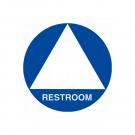 Gender-neutral restroom sign (white triangle in blue circle)
