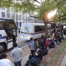 Photo: Passengers line up for the shuttle to UC Berkeley, the day before Thanksgiving. 